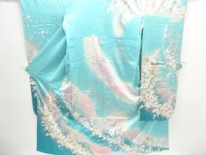 アンティーク　蝶に花模様振袖(重ね衿付き)